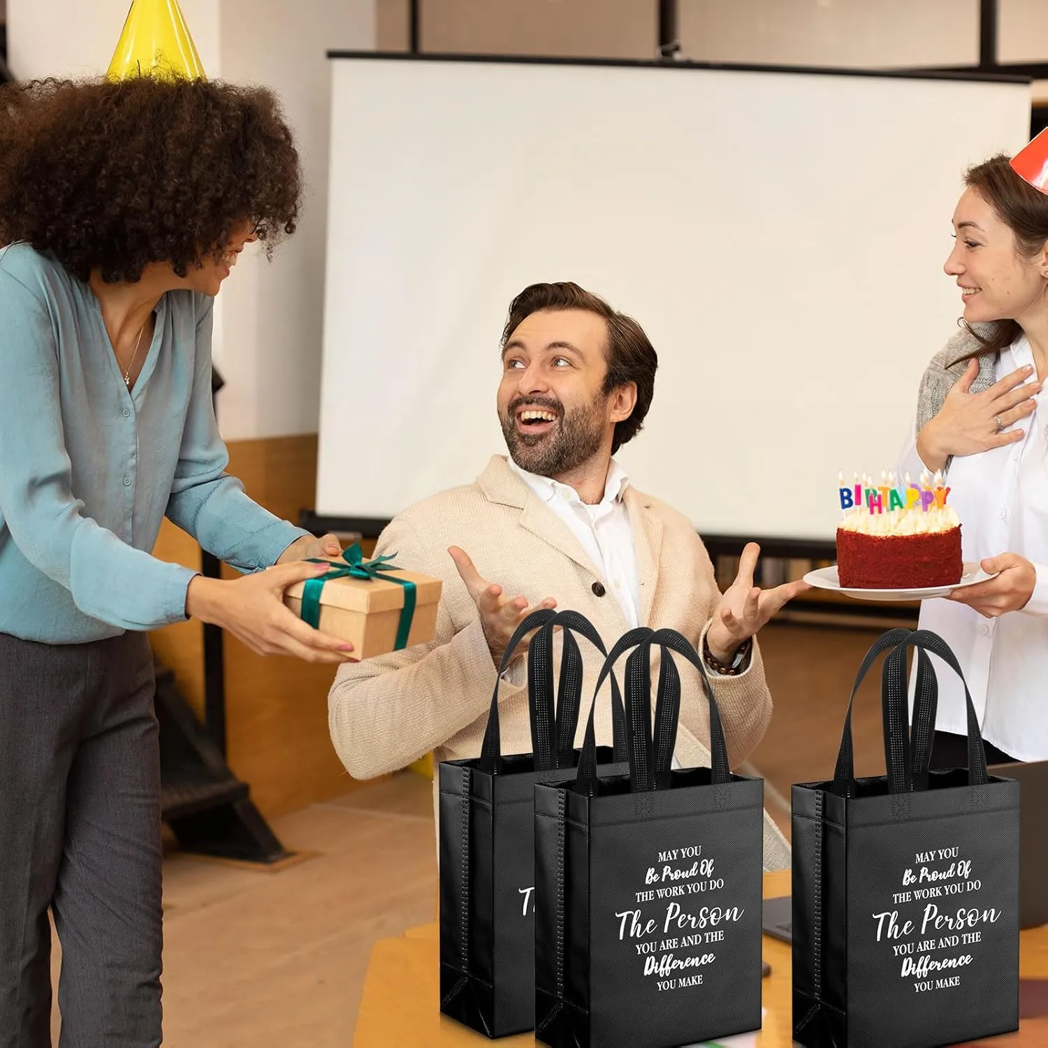 36 Pcs Thank You Reusable Gift Bags - Employee & Team Appreciation Gifts (Black, 10x8x4Inch)