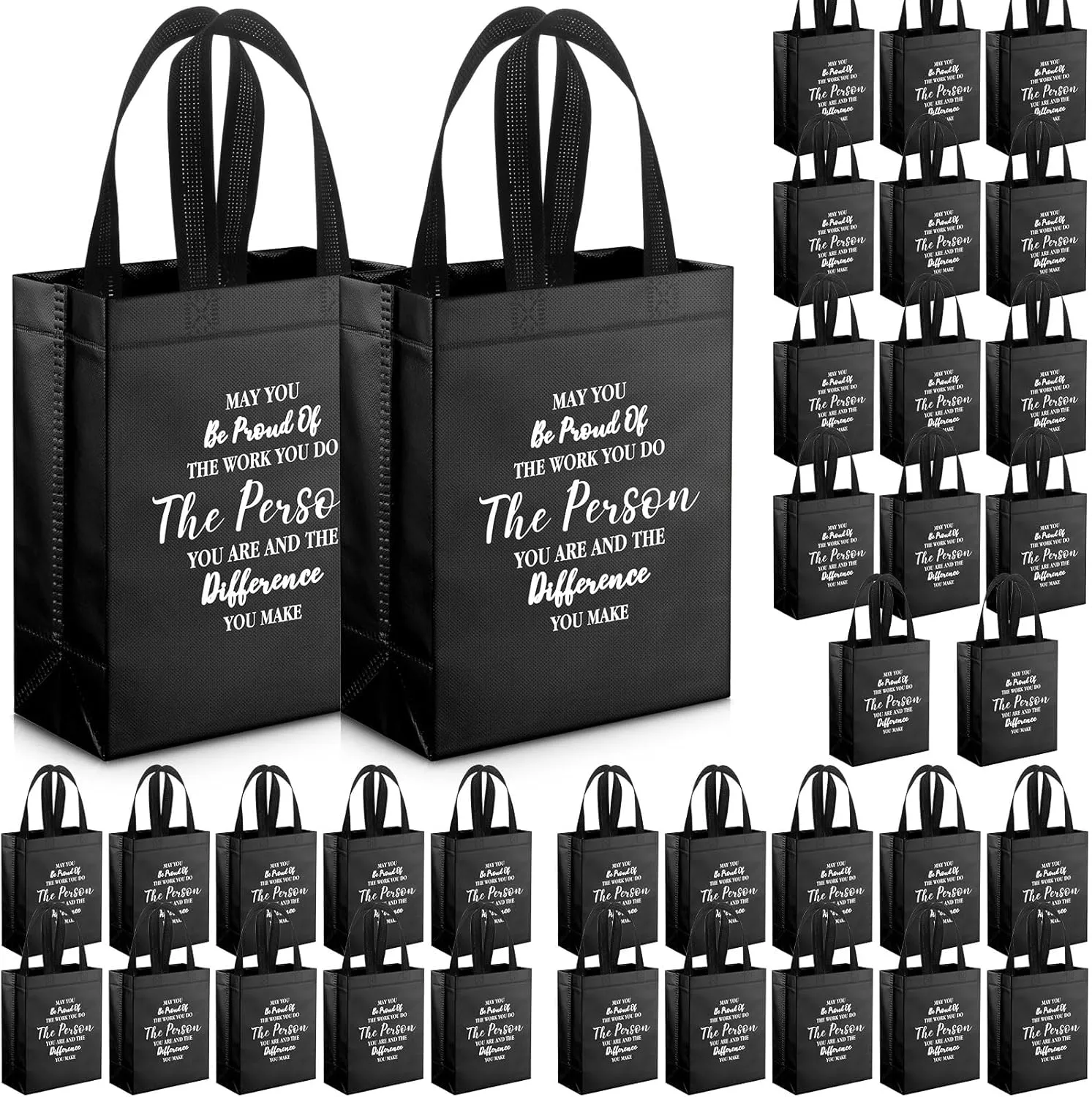 36 Pcs Thank You Reusable Gift Bags - Employee & Team Appreciation Gifts (Black, 10x8x4Inch)