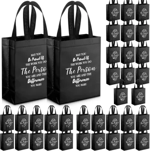 36 Pcs Thank You Reusable Gift Bags - Employee & Team Appreciation Gifts (Black, 10x8x4Inch)
