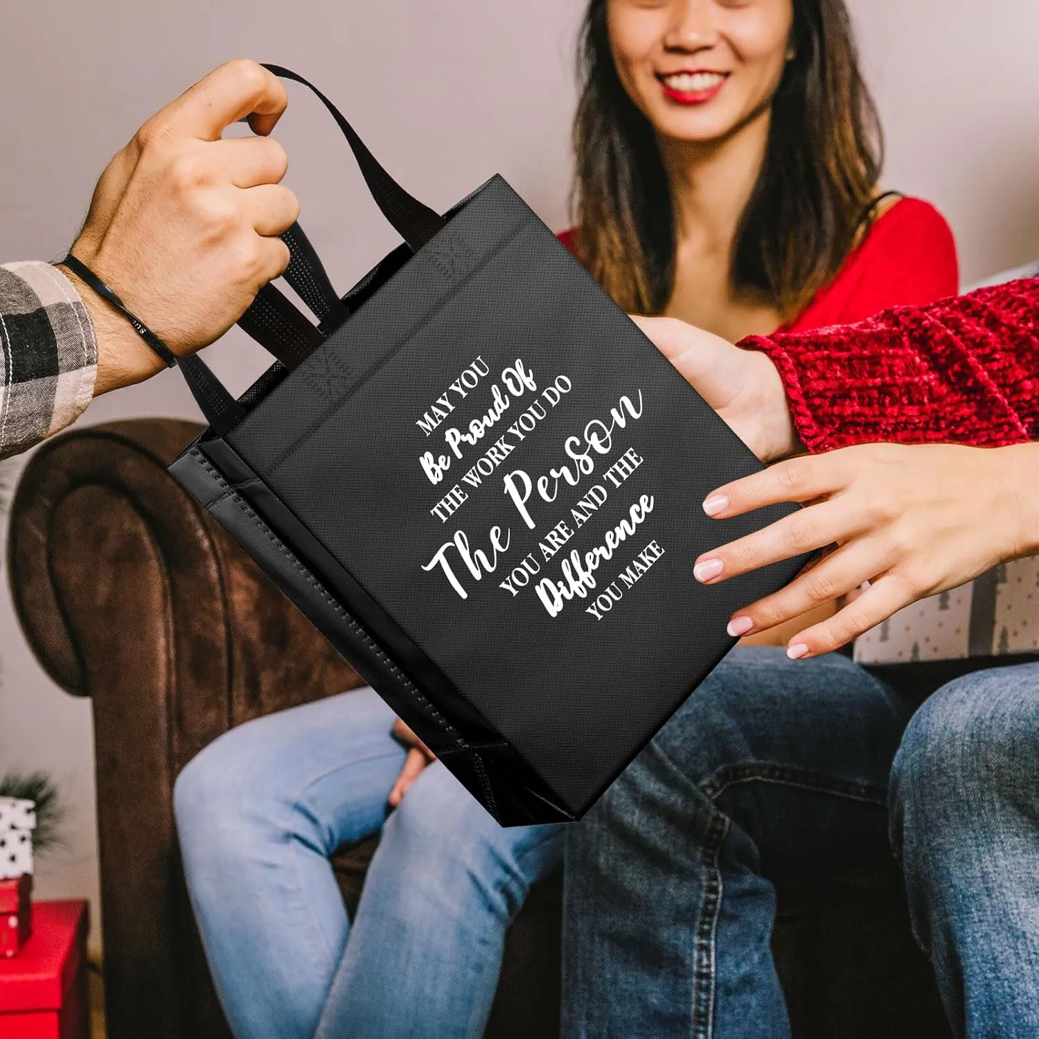 36 Pcs Thank You Reusable Gift Bags - Employee & Team Appreciation Gifts (Black, 10x8x4Inch)