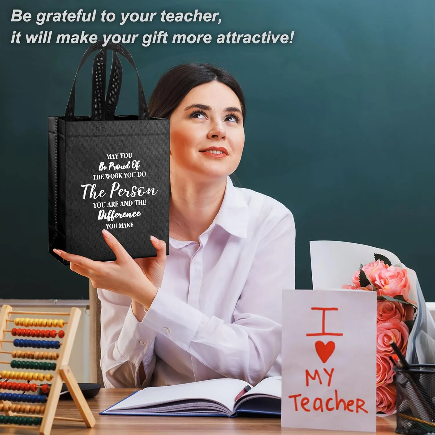 36 Pcs Thank You Reusable Gift Bags - Employee & Team Appreciation Gifts (Black, 10x8x4Inch)