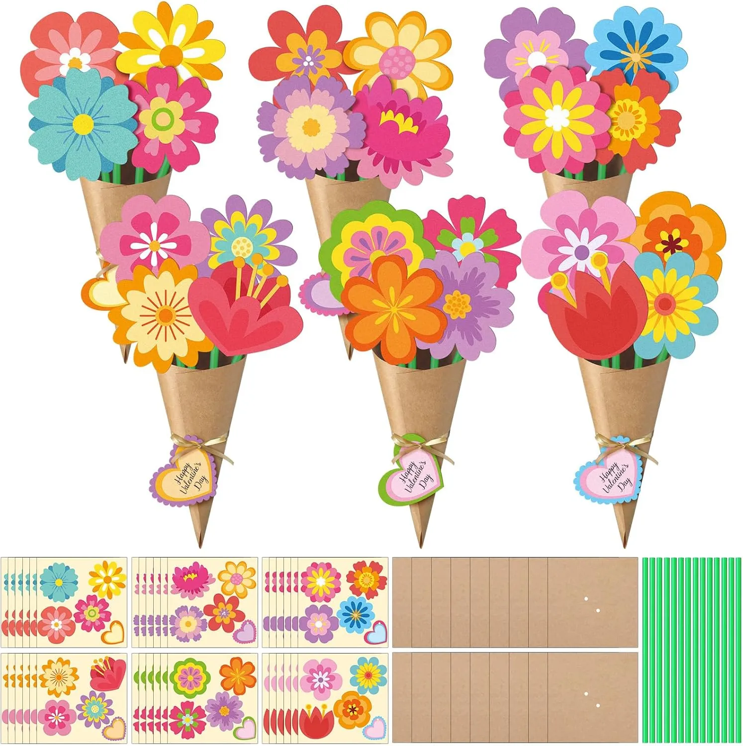 36 Set Flower Bouquet Craft Kit DIY Paper Crafts Floral Bouquet Making Kit Colorful Make Your Own Thankful Gifts for Summer Handmade Project Home Classroom Activities