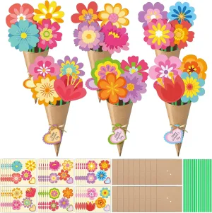 36 Set Flower Bouquet Craft Kit DIY Paper Crafts Floral Bouquet Making Kit Colorful Make Your Own Thankful Gifts for Summer Handmade Project Home Classroom Activities