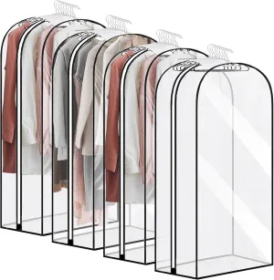 4 Pack 10" Gusseted Garment Bags, 40" Clear Suit Bags for Closet Storage, Hanging Clothes Covers with Zipper, Closet Dust Cover Protector Bag Cover for Jacket, Coat, Shirts, Dress, Sweater