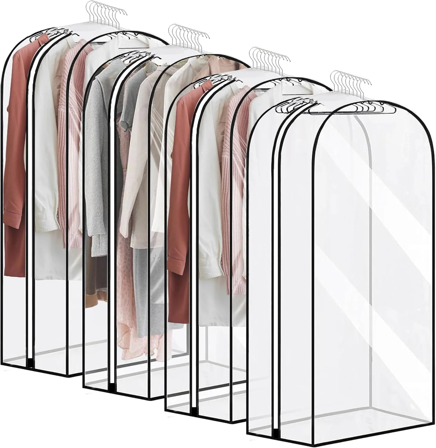 4 Pack 10" Gusseted Garment Bags, 40" Clear Suit Bags for Closet Storage, Hanging Clothes Covers with Zipper, Closet Dust Cover Protector Bag Cover for Jacket, Coat, Shirts, Dress, Sweater