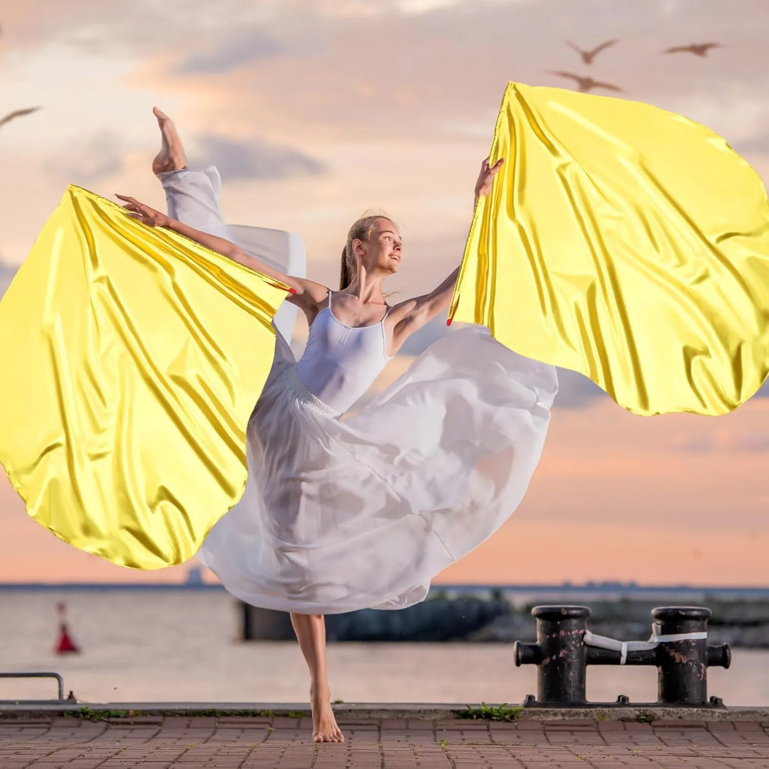 4 Set Worship Flags 47 x 39 Inch Praise Dance Worship Flags with Scalable Rod Adore Angel Wing Flag Praise Church Banners for Adore Dance Practice Performance(Gold)