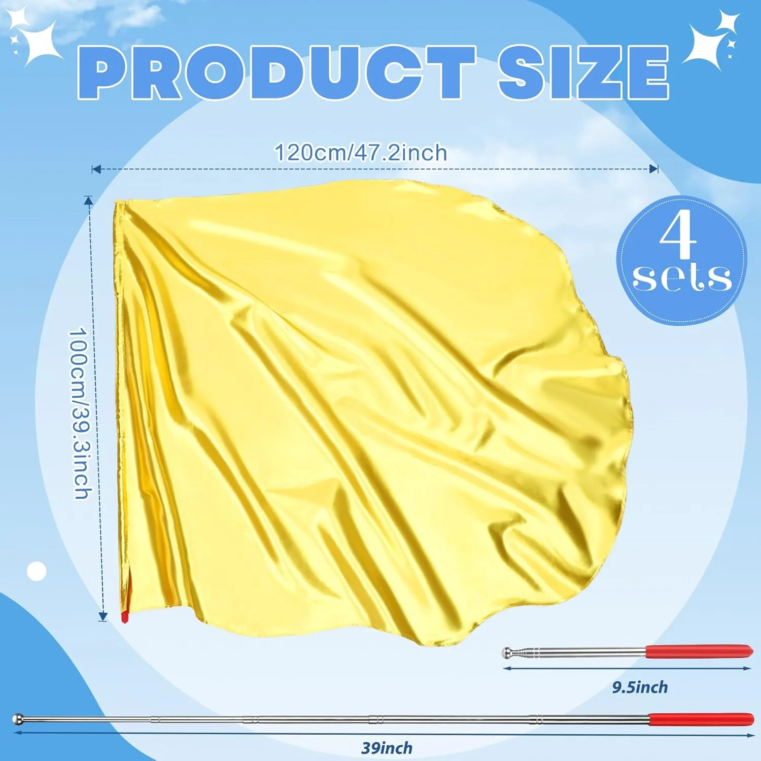4 Set Worship Flags 47 x 39 Inch Praise Dance Worship Flags with Scalable Rod Adore Angel Wing Flag Praise Church Banners for Adore Dance Practice Performance(Gold)