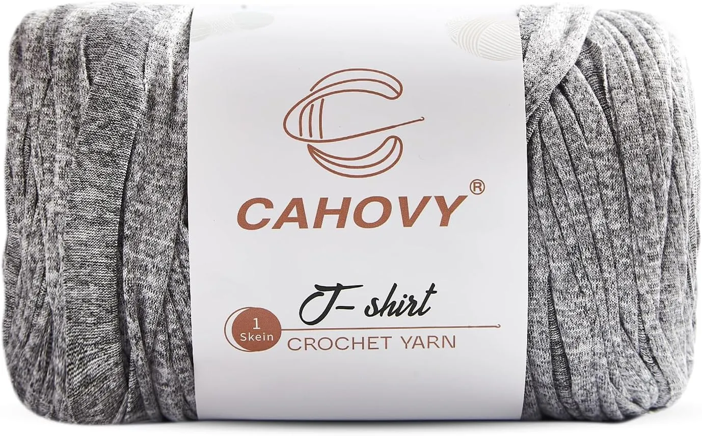 400g T-Shirt Yarn Crochet Yarn for Beginner Crochet Bags/Basket/Coaster,400G/110yds High Elastic Polyester Thick Tshirt Grey&White