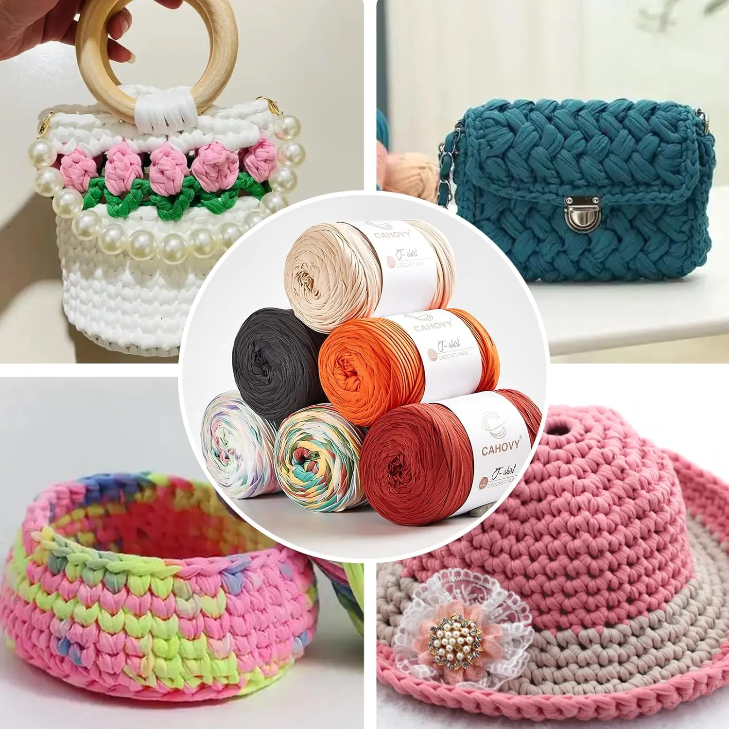 400g T-Shirt Yarn Crochet Yarn for Beginner Crochet Bags/Basket/Coaster,400G/110yds High Elastic Polyester Thick Tshirt Light Pink