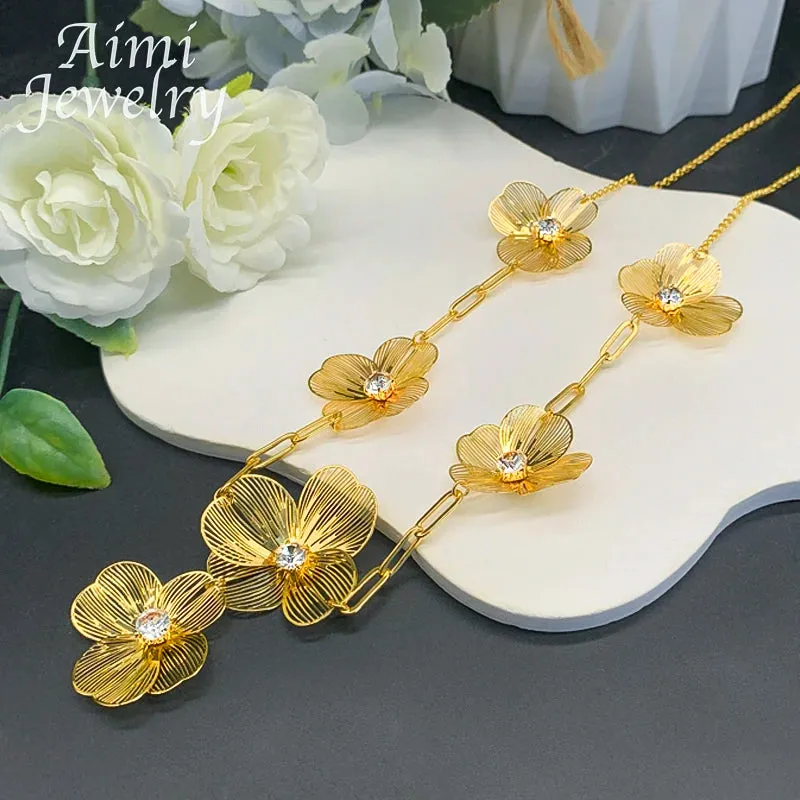 4Pcs Jewellery Sets Dubai Original Gold Plated Jewelry Set for Women African Necklace Earrings Bracelet Ring Party Wedding Gifts