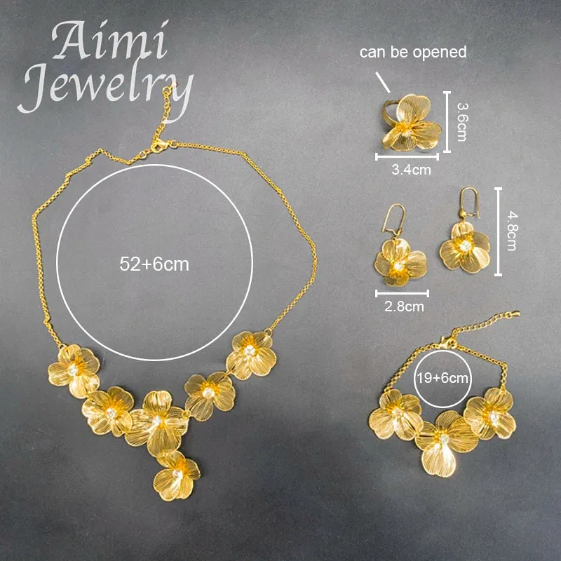 4Pcs Jewellery Sets Dubai Original Gold Plated Jewelry Set for Women African Necklace Earrings Bracelet Ring Party Wedding Gifts