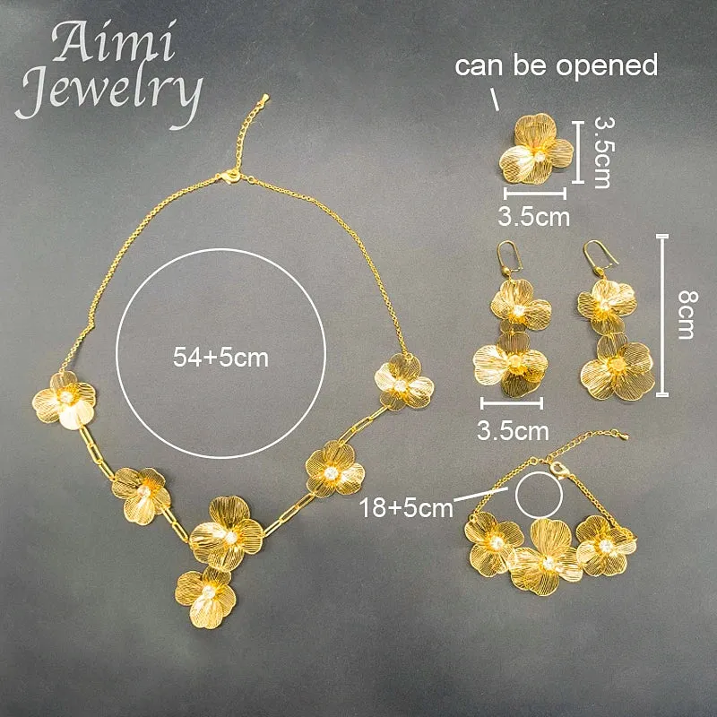 4Pcs Jewellery Sets Dubai Original Gold Plated Jewelry Set for Women African Necklace Earrings Bracelet Ring Party Wedding Gifts