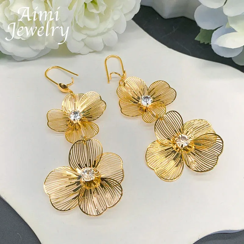4Pcs Jewellery Sets Dubai Original Gold Plated Jewelry Set for Women African Necklace Earrings Bracelet Ring Party Wedding Gifts