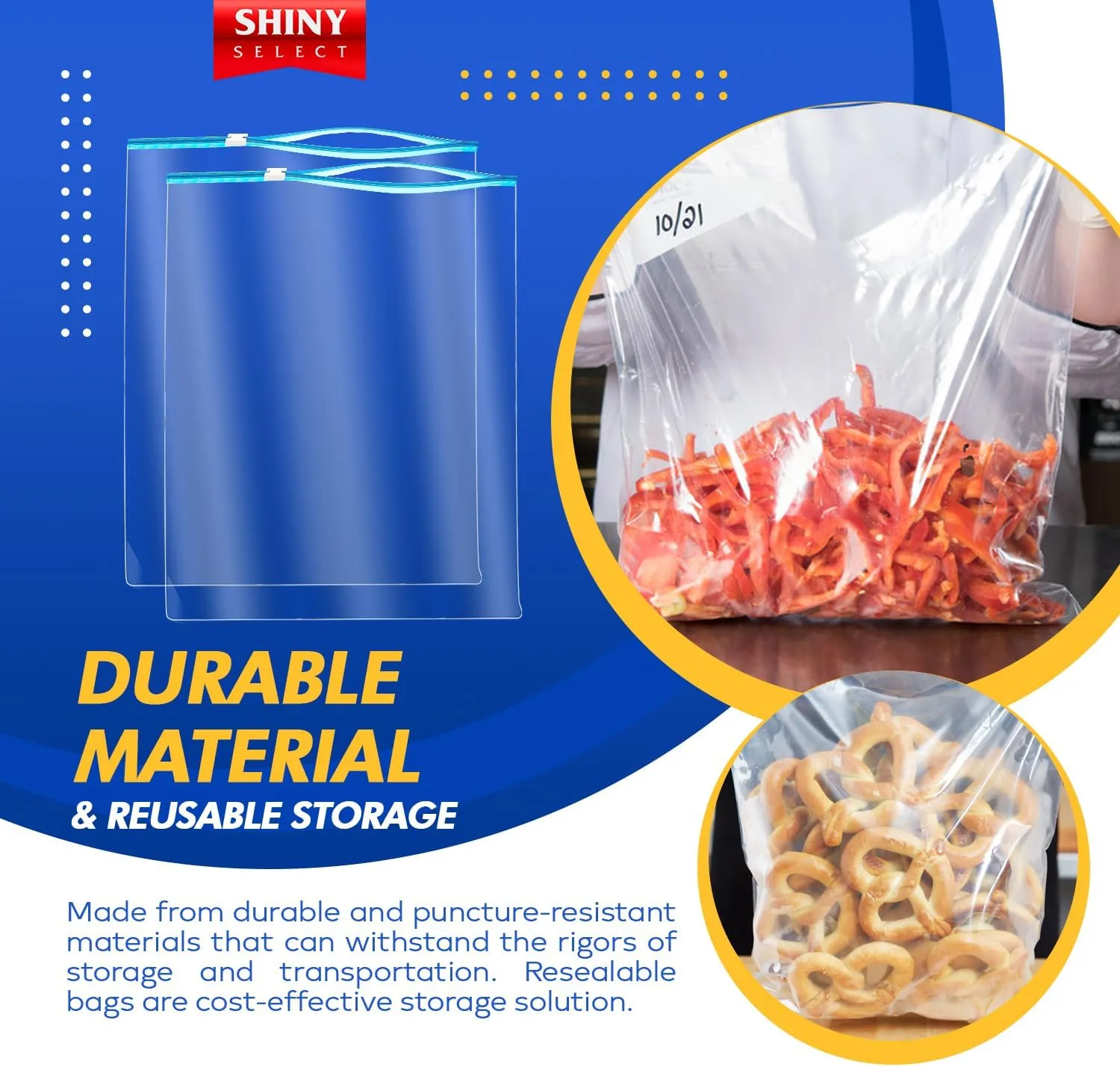 5 Gallon Jumbo Slider Storage Bag, 18x24, 50 Bags – Resealable Extra Large Clear Plastic, 2 Mil Thick - Home Organization, Luggage, Travel, Kitchen Use, Baby Essentials, Seasonal Clothes