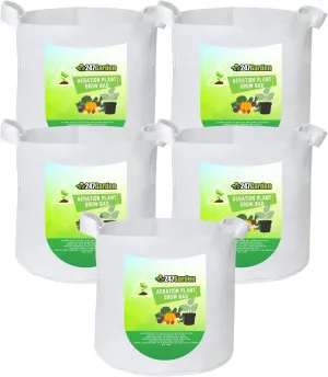 5-Pack 20 Gallon Grow Bags/Aeration Fabric Pots w/Handles (260GSM, White, 16H x 19D)