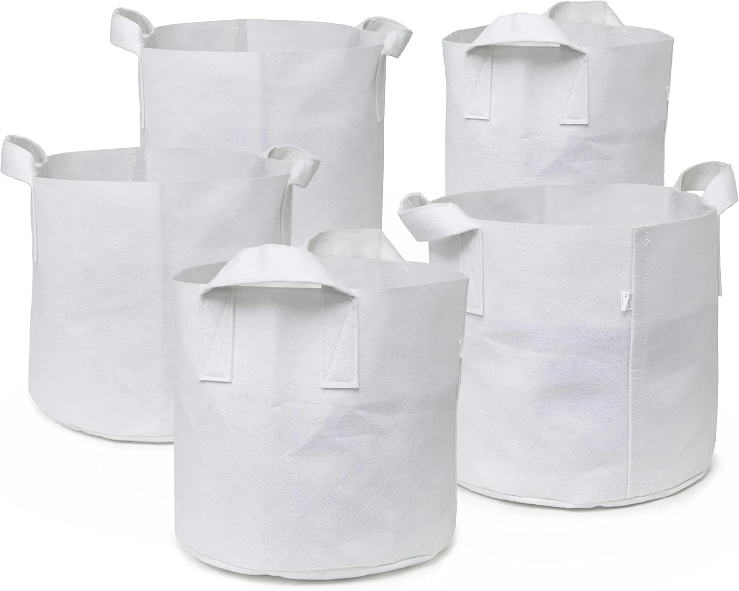 5-Pack 20 Gallon Grow Bags/Aeration Fabric Pots w/Handles (260GSM, White, 16H x 19D)