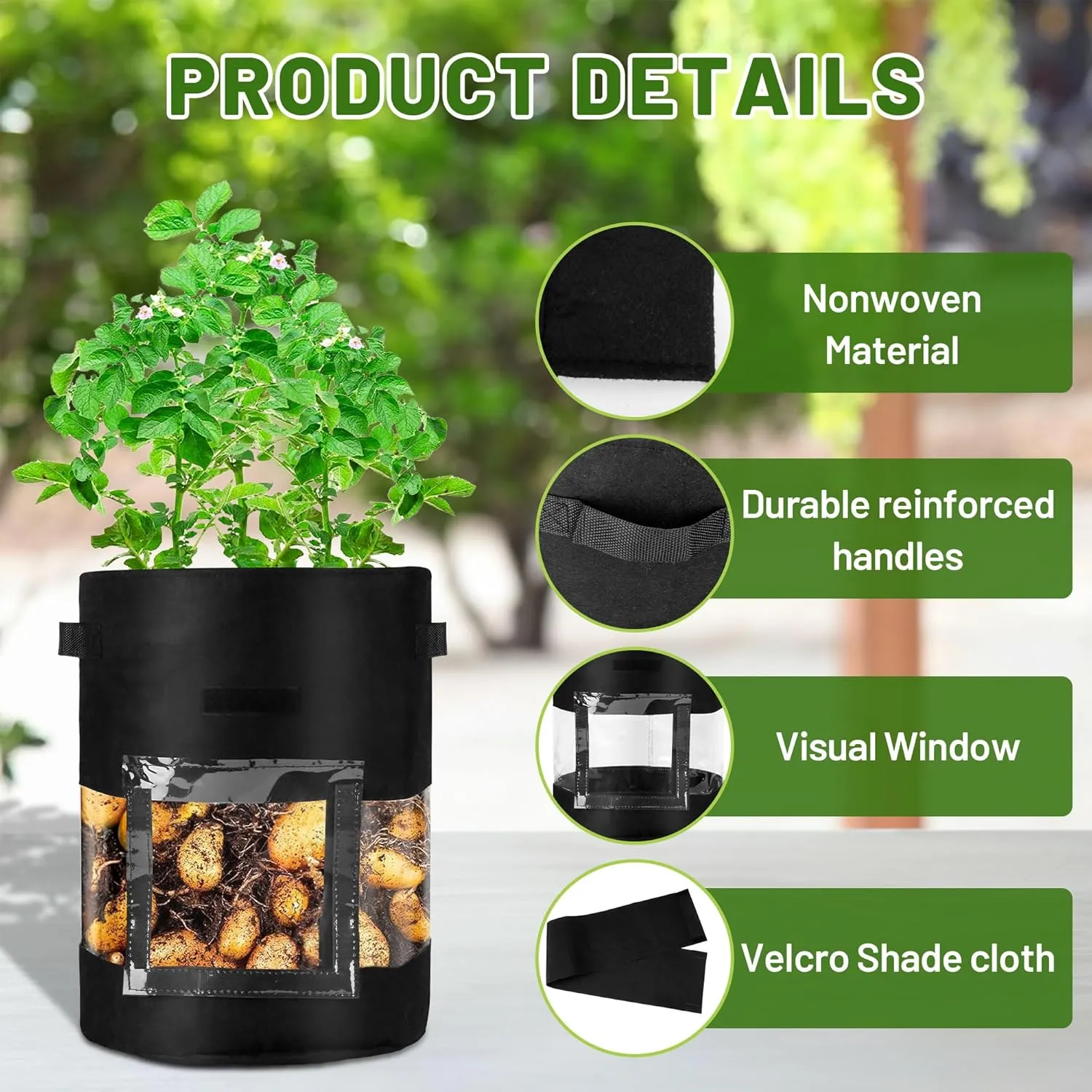 5 Pack Grow Bags 10 Gallons Heavy Duty 320G Pots with 360° Visible Flap Window,Thickened Nonwoven Garden Grow Bags with Handles, Shade Cloth & Plant Labels, Grow Bag for Crops or Flowers (5 Color)
