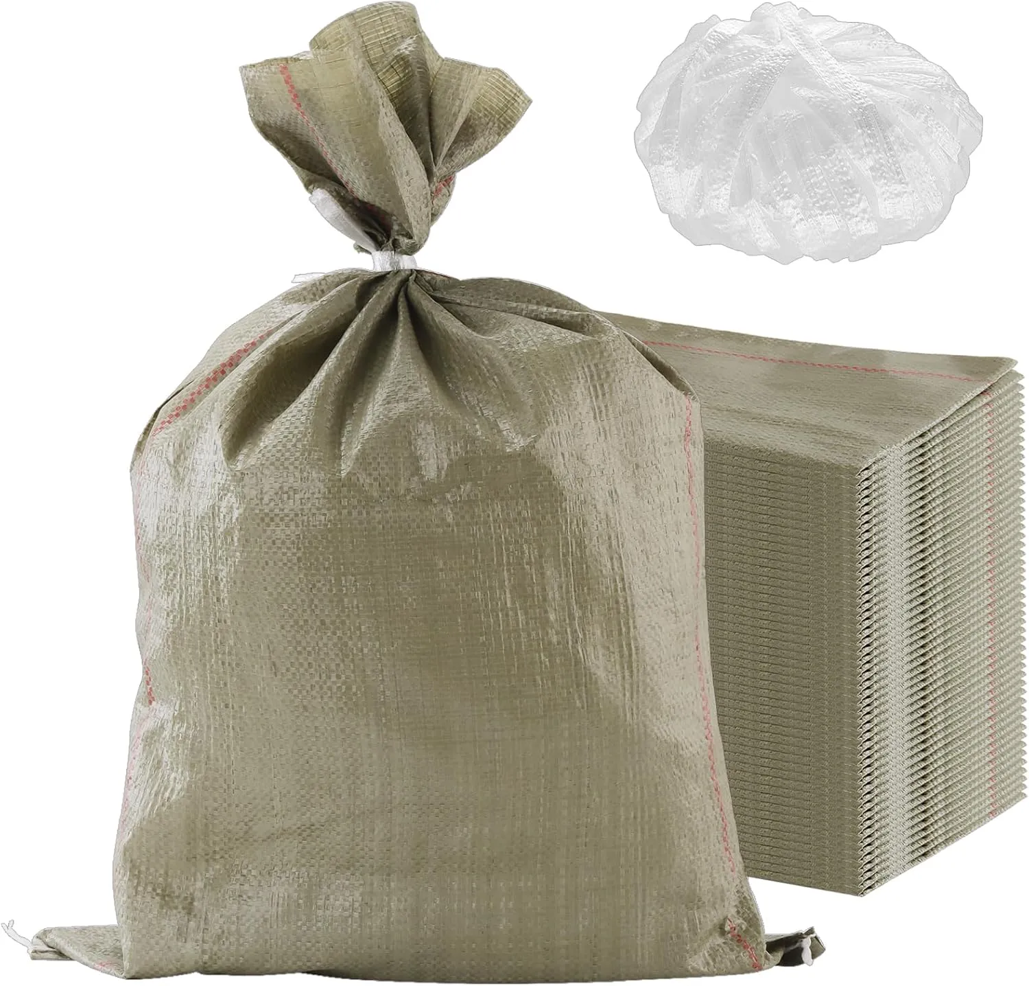 50 PCS 20 x 31 Inch Empty Sand bags, Gray Sand Bags With Tying Rope Roll, Polypropylene Woven SandBags for Flood Control, Packaging Storage