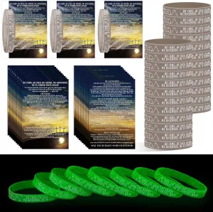 50 Sets Resurrection Gifts Bulk Christian Luminous Bracelet with Gospel Tract He Came Died Arose Silicone Bracelet Witness Mothers Day Gifts for Church Easter Basket Fillers Stuffers