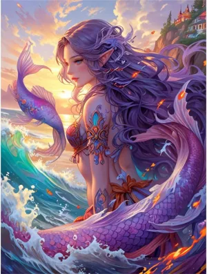 500 Piece Jigsaw Puzzle Adults Purple Fish Tail Girl Challenging Educational Game Fun Family Activities Mermaid Puzzle Floor Props Kid Gift Unzip Toy Wooden Puzzles