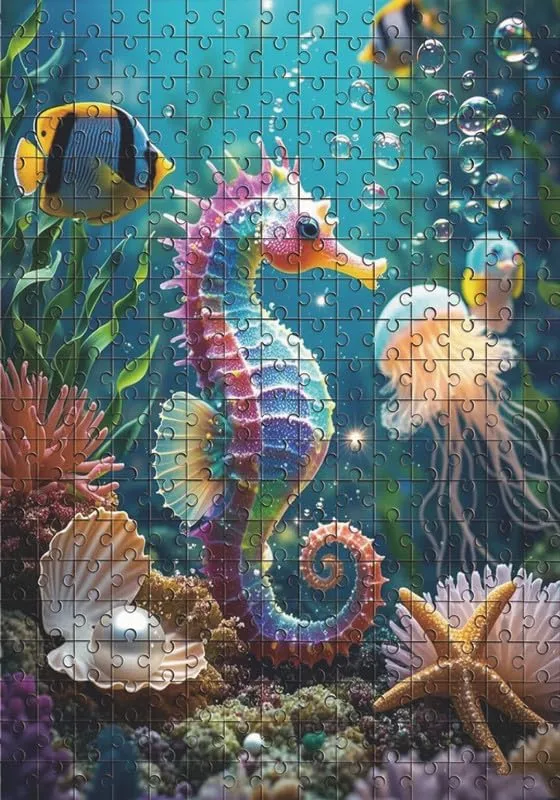 500 Piece Jigsaw Puzzle Adults Seahorse Fish Coral On The Bottom of The Sea Challenging Educational Game Fun Family Activities Animals Puzzle Floor Props Kid Gift Unzip Toy Wooden Puzzles