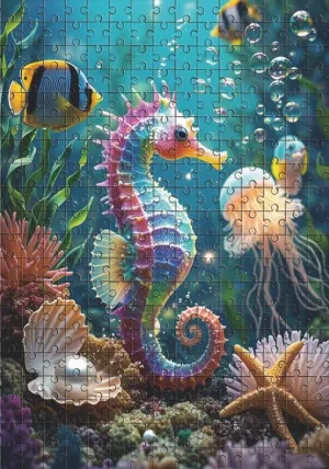 500 Piece Jigsaw Puzzle Adults Seahorse Fish Coral On The Bottom of The Sea Challenging Educational Game Fun Family Activities Animals Puzzle Floor Props Kid Gift Unzip Toy Wooden Puzzles