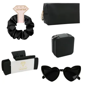 5pcs Bridesmaid Scrunchies Proposal Gifts makeup bag bulk Jewelry Box 4.1inch square Hair Claws Bachelorette Hair Clip heart sunglasses Girls for Wedding Party Favors (Black, Medium)