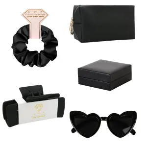 5pcs Bridesmaid Scrunchies Proposal Gifts makeup bag bulk Jewelry Box 4.1inch square Hair Claws Bachelorette Hair Clip heart sunglasses Girls for Wedding Party Favors (Black, Small)