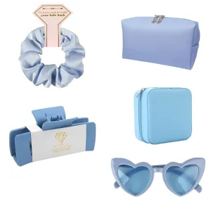 5pcs Bridesmaid Scrunchies Proposal Gifts makeup bag bulk Jewelry Box 4.1inch square Hair Claws Bachelorette Hair Clip heart sunglasses Girls for Wedding Party Favors (Blue, Medium)