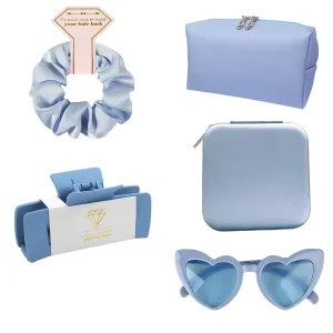 5pcs Bridesmaid Scrunchies Proposal Gifts makeup bag bulk Jewelry Box 4.1inch square Hair Claws Bachelorette Hair Clip heart sunglasses Girls for Wedding Party Favors (Dusty blue, Medium)