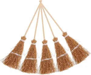 5Pcs Mini Hand Woven Broom Props for Dollhouse Decor Realistic Decorative Broom Accessories for DIY Mini Scene Setting and Photography and Lovely Craftsmanship