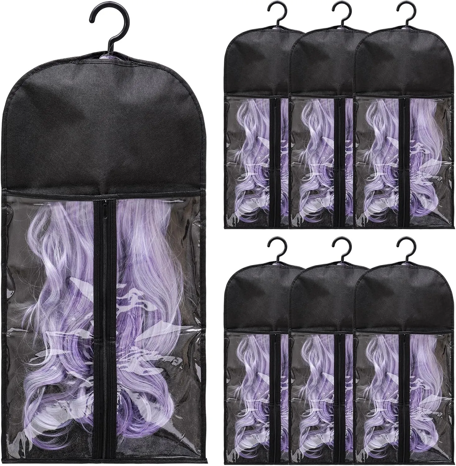 6-Pack Hair Extension Holder - Wig Storage Bags with Hanger for Multiple Wigs, Dust-proof, Ideal for Hair Extensions & Accessories