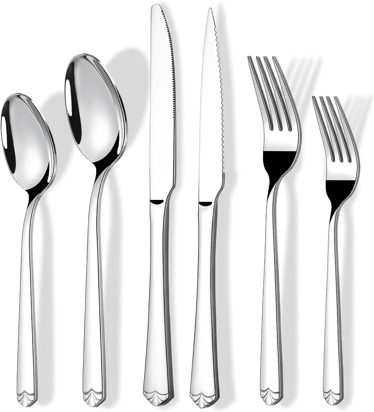 60 Piece Silverware Set with Steak Knives for 10, Prendcyx Stainless Steel Flatware Set, Food-Grade Tableware Cutlery Set Includes Forks Spoons Knives, Mirror Polished, Dishwasher Safe