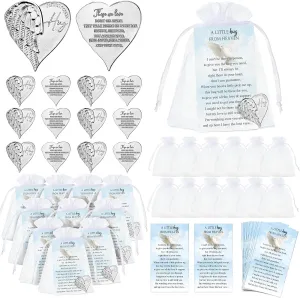 60 Sets Funeral Favors for a Memorial Service Memorial Angel Sign Coins Set Heart Pocket Hug Token Poem Angel Cards Organza Gift Bag Celebration of Life Favors for Family Church Funeral Prayer Gifts