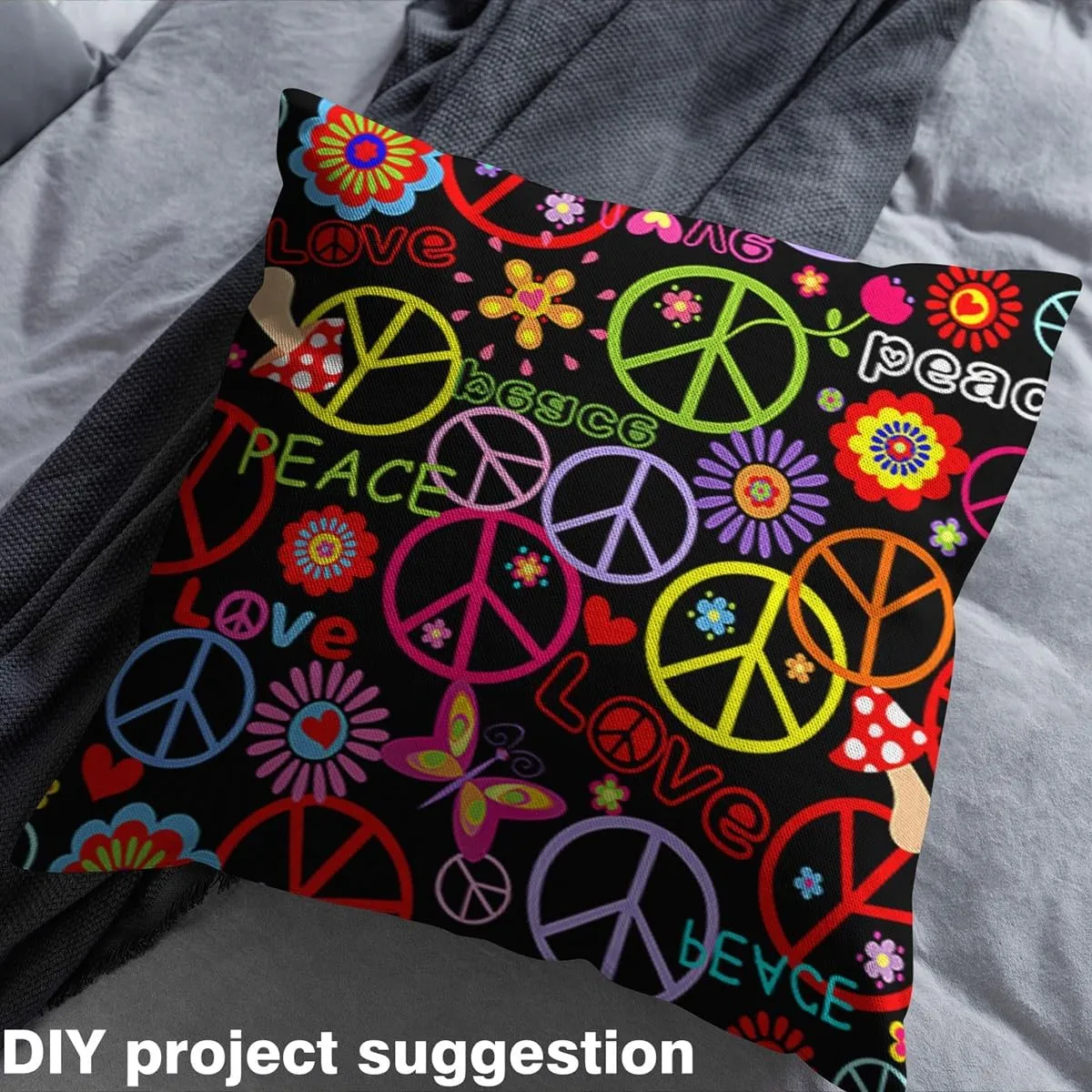 70s Groovy Flower Upholstery Fabric - Exotic Peace Sign by The Yard, 60s Flower Power Decorative, Rural Pastoral Outdoor, Halloween 1960's 1970's Hippie Waterproof - 3 Yards
