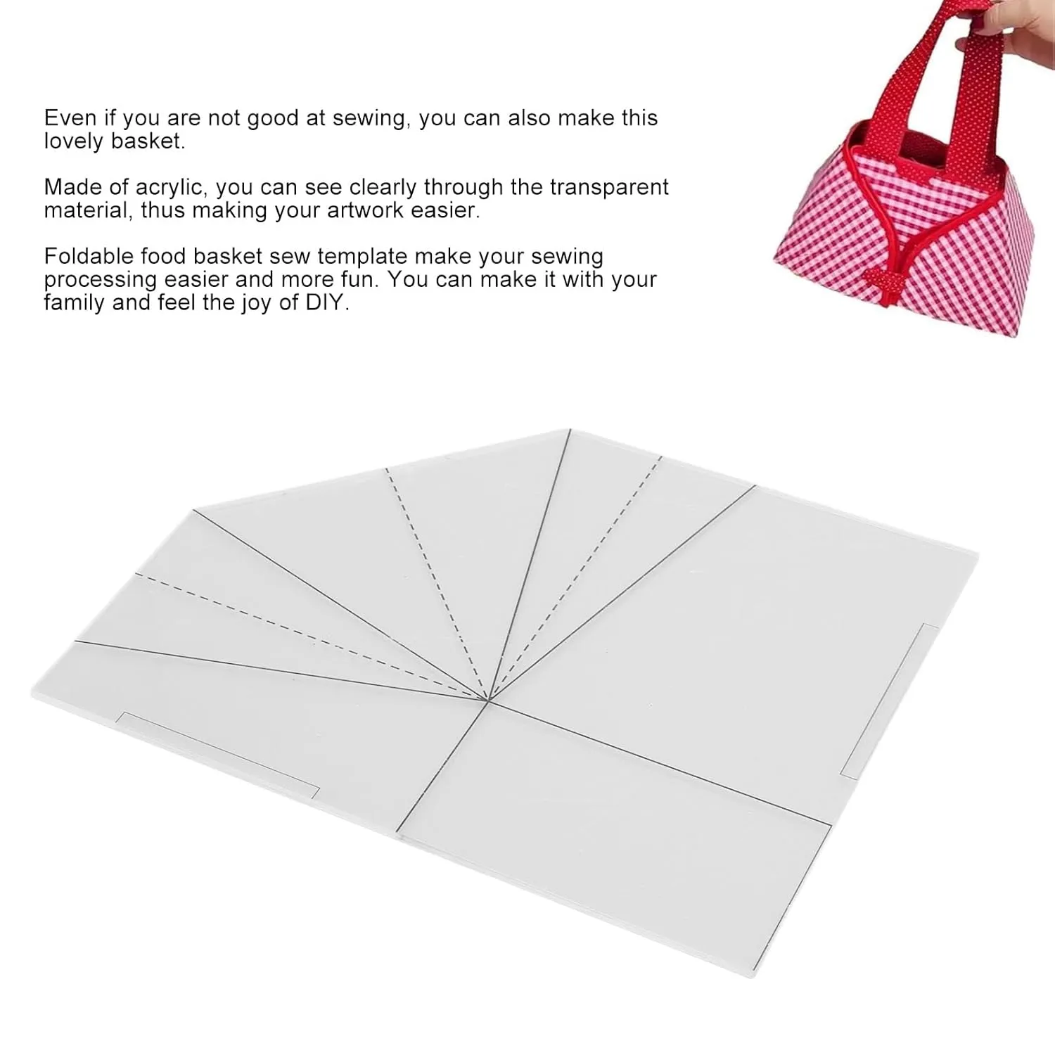 Acrylic Foldable Food Basket Sew Template, Transparent Handbag Sewing Template DIY Sewing Ruler for Basket Making (25.4cm / 10in)