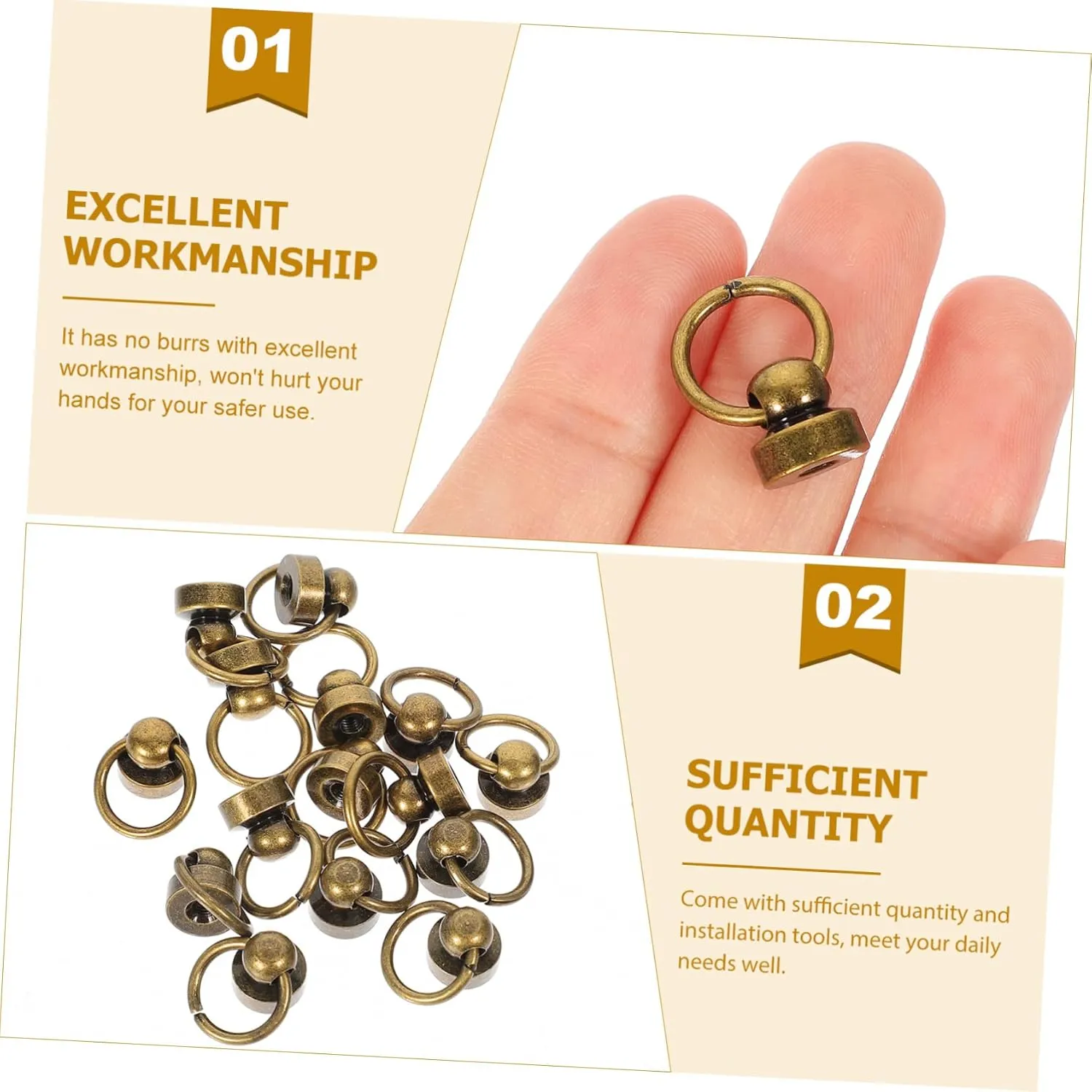 ADOCARN 20 Sets Belt Ring Monk Head Buckle Circle Purse Phone Case Rivets for DIY Screw Rivets Button Studs Push Button Wallet Black Screws Round Rivets Black Silver Purses Copper