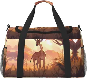 African savannah giraffe calf Hand Travel Bag Vacation Tote - Large Reusable Shopping Canvas Bag, Eco-Friendly Crossbody for Sports Gym