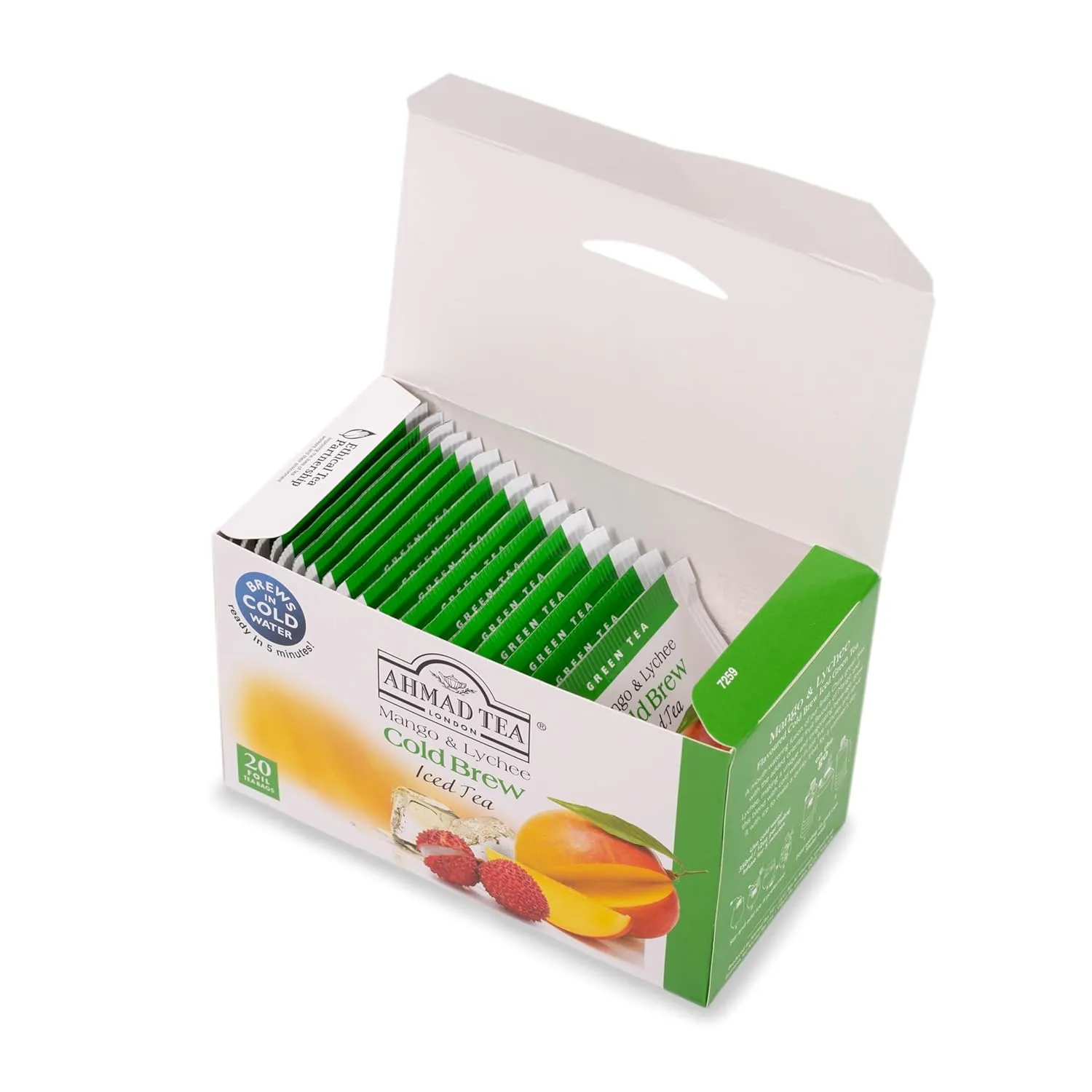Ahmad Tea Green Tea, Cold Brew Mango and Lychee Teabags, Iced Tea, 20 ct (Pack of 6) - Caffeinated and Sugar-Free