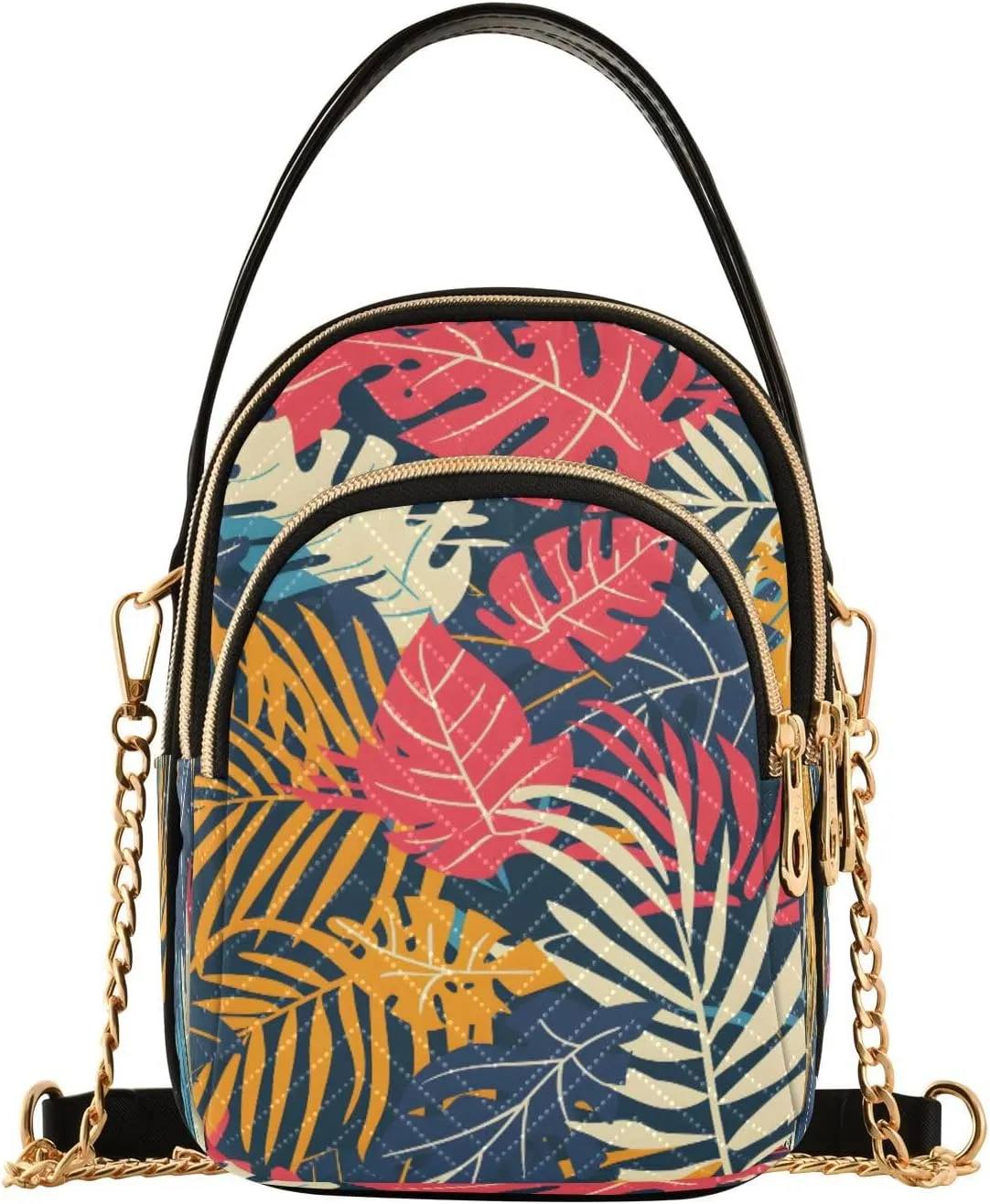 ALAZA Quilted Crossbody Bags for Women,Tropical Exotic Leaves Women's Crossbody Handbags Small Travel Purses Phone Bag