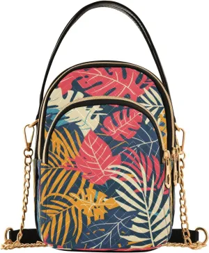 ALAZA Quilted Crossbody Bags for Women,Tropical Exotic Leaves Women's Crossbody Handbags Small Travel Purses Phone Bag