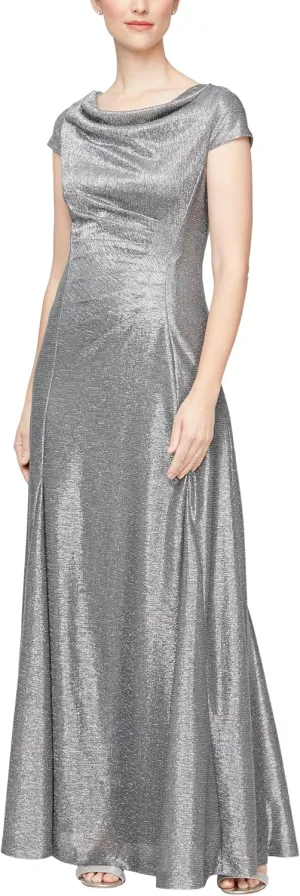 Alex Evenings Women's Long Cowl Neckline Mother of The Bride Dress, Formal Event Gown (Petite and Regular Sizes)