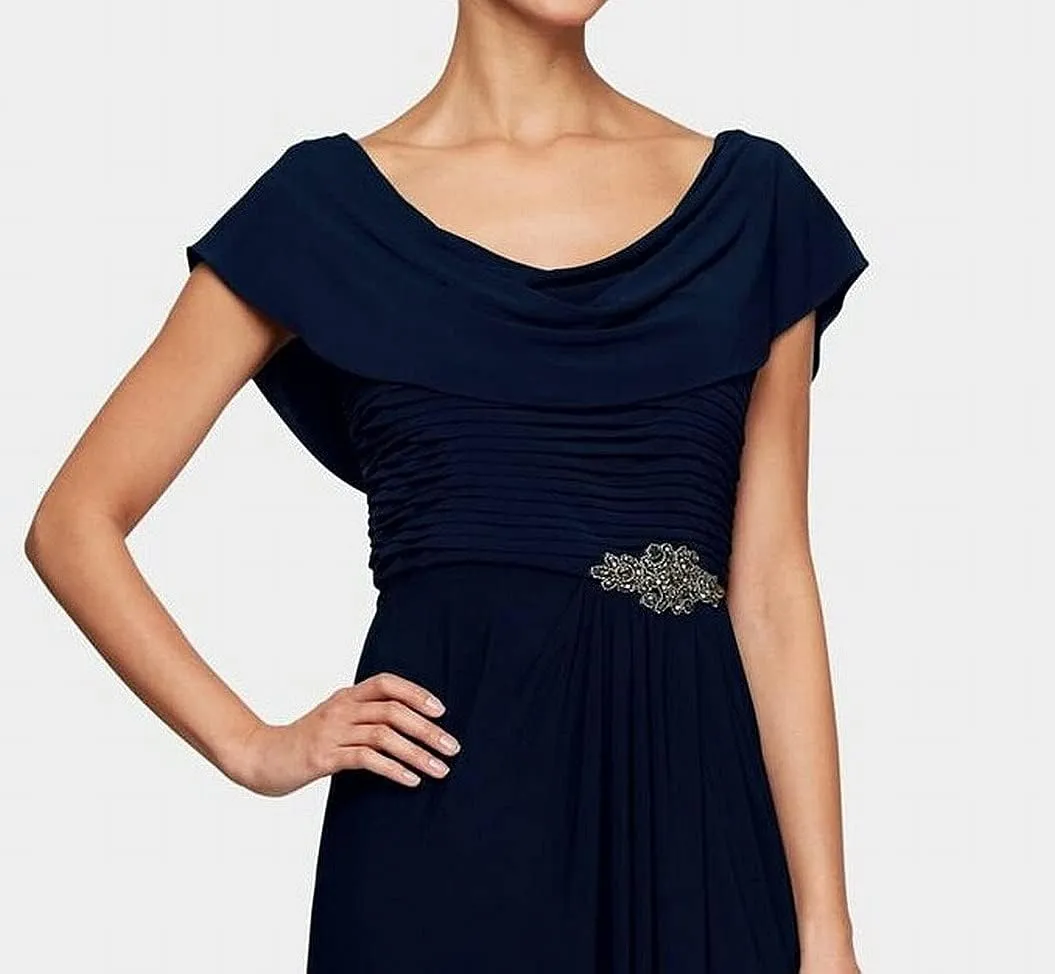 Alex Evenings Women's Long Cowl Neckline Mother of The Bride Dress, Formal Event Gown (Petite and Regular Sizes)