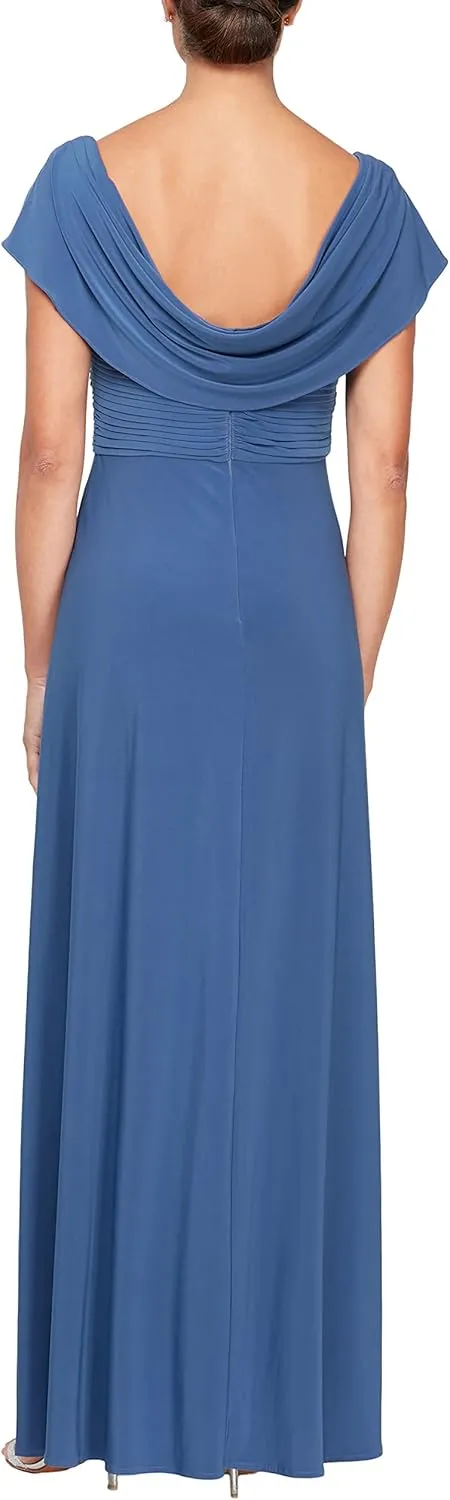 Alex Evenings Women's Long Cowl Neckline Mother of The Bride Dress, Formal Event Gown (Petite and Regular Sizes)