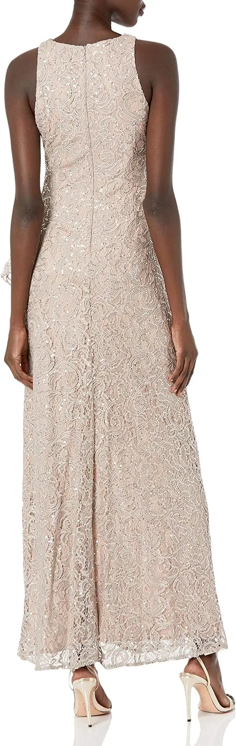 Alex Evenings Women's Long Sleeveless Mother of The Bride Dress W/Cascade Ruffle & Front Slit (Petite and Regular Sizes)