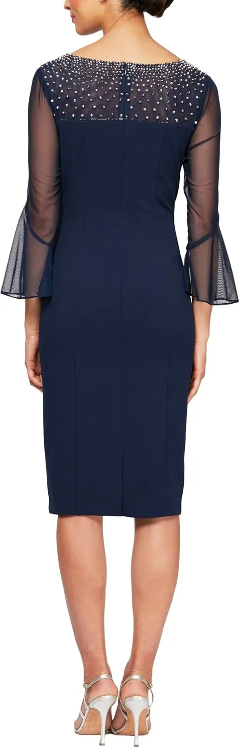 Alex Evenings Women's Short Shift Dress with Embellished Illusion Detail