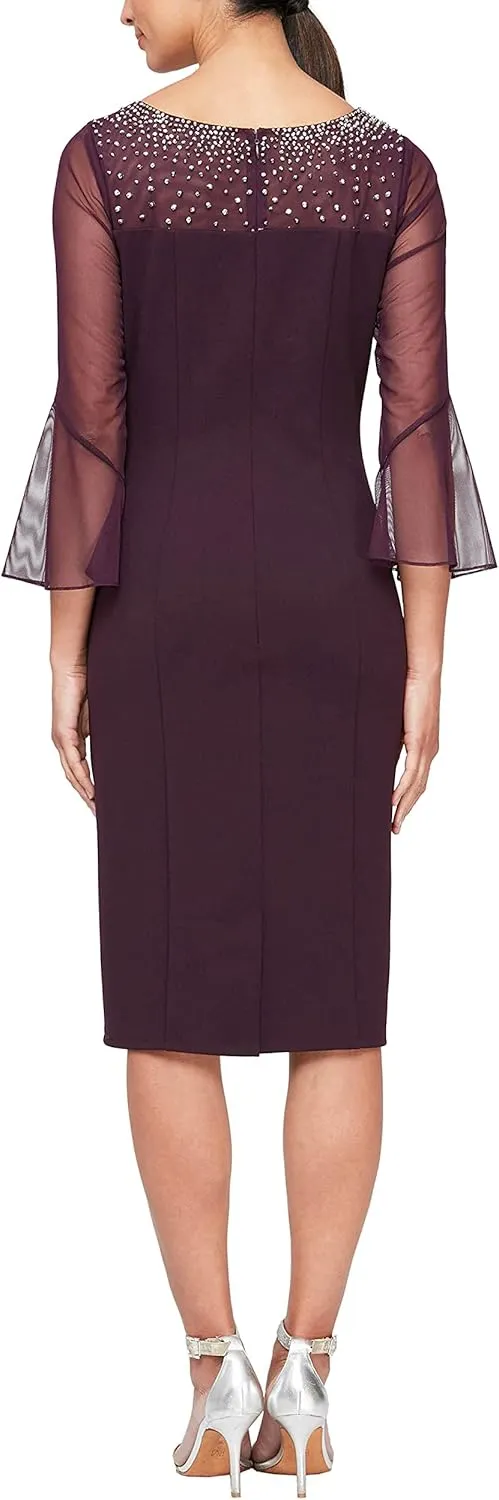 Alex Evenings Women's Short Shift Dress with Embellished Illusion Detail