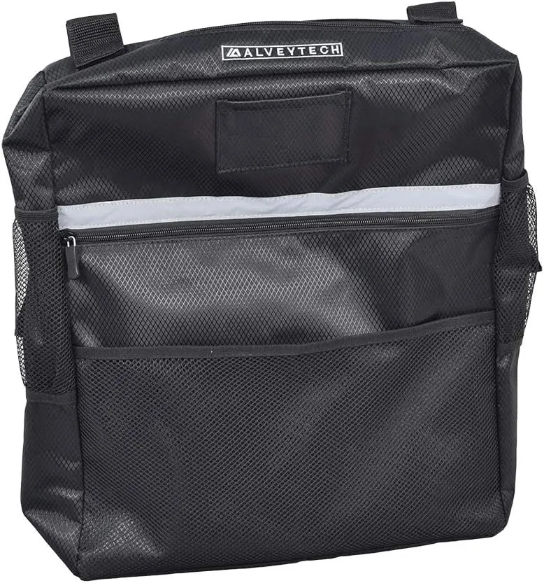 AlveyTech Black Seat Backpack Bag 16"x14"x4" for Mobility Scooters, Wheelchairs & Power Chairs - Durable Ripstop Nylon Organizer Bags with Mesh Pockets & Adjustable Fasteners, Storage Accessories