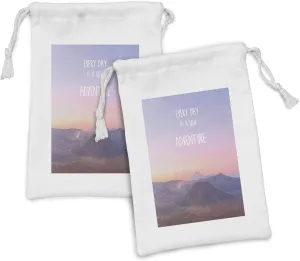 Ambesonne Adventure Fabric Pouch Set of 2, Ethereal View of Kawah Ijen Crater in Indonesia Scenic Misty Land, Small Drawstring Bag for Toiletries Masks and Favors, 9" x 6", Pale Pink Tan Pale Blue