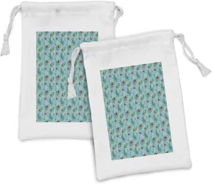 Ambesonne Bird of Paradise Fabric Pouch Set of 2, Exotic Blossoms with Jungle Tropical Accents Vivid Flourish, Small Drawstring Bag for Toiletries Masks and Favors, 9" x 6", Pale Blue and Multicolor